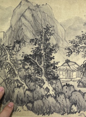 明 蓝瑛 秋山幽居图山水画真迹横幅高清微喷临摹仿古画稿挂轴装裱