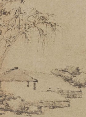 1:1仿古国画临摹范本 元 倪瓒 江亭山色图 明代山水画装饰挂轴