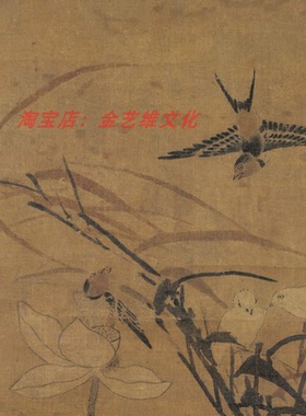 明 林良 荷塘聚禽图 仿古花鸟国画高清微喷复制画 临摹学习装饰画