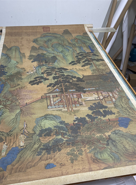 仇英昼锦堂青绿山水画立轴