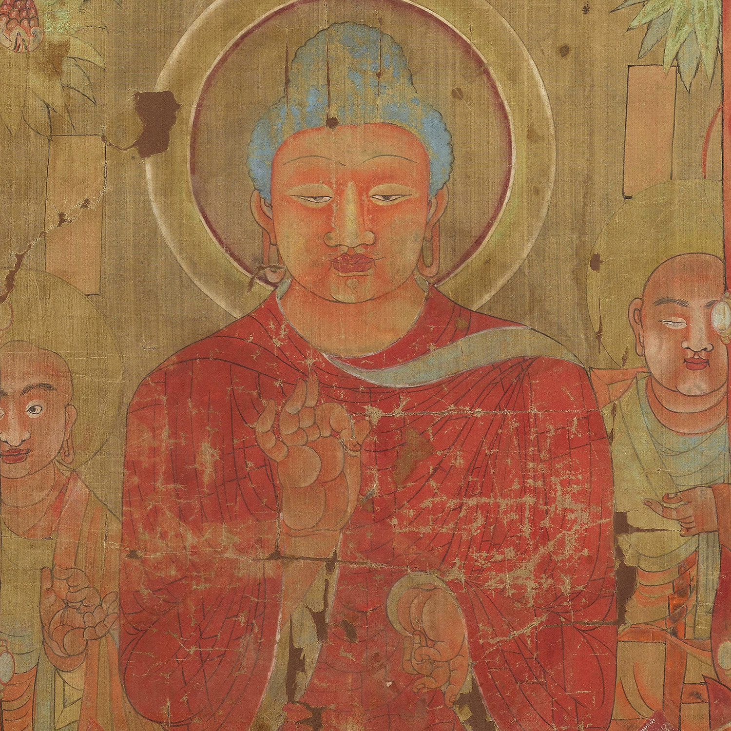 敦煌莫高窟壁画释迦牟尼树下说法图微喷古代佛画学习画稿挂轴装裱