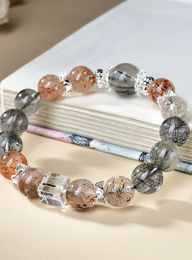 天然黑晶超黑发晶白水晶方糖设计手链手串抖音小红书直播供货爆款