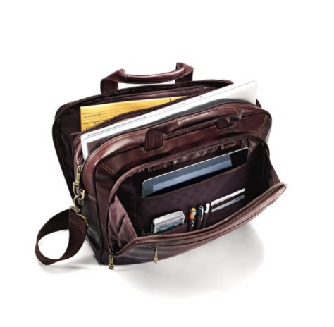 Samsonite/新秀丽男单肩包中号皮质公文包手提舒适经典正品50792