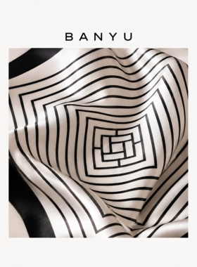 BanYu100%桑蚕丝条纹中方巾