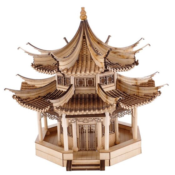 Chinese antique diy hand-made antique architectural model octagonal pavilion mortise and tenon structure double eaves pavilion double phoenix pavilion