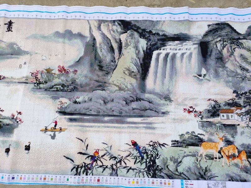 十字绣成品纯手工江山如画流水生财聚宝盆新款客厅山水风景画带框