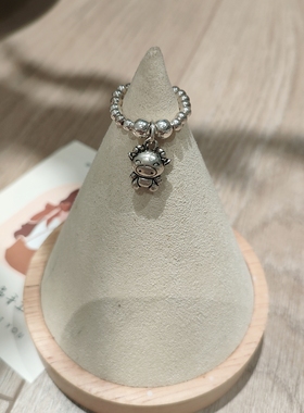 原创蛇年生肖戒指女款 本命年小银珠戒子纯银指环复古新年礼物