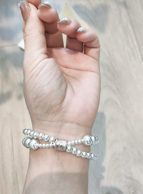 独家双层925纯银转运珠手链 碎银子平安银管通体纯银手链银饰手饰