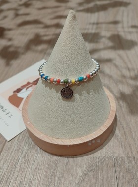 925纯银饰彩虹串珠碎银smile圆牌手链女ins小众设计2024年新款