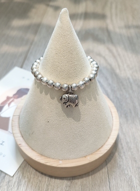 S925手工纯银大象银珠手链2024年新款轻奢复古小众设计感手饰女