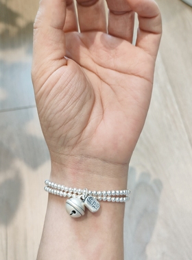 香港正生纯银s99韩版小众设计冷淡风猫和福气铛光珠手链简约百搭