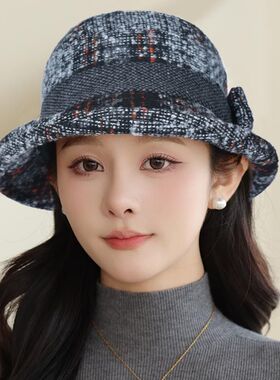帽子春秋休闲渔夫帽中老年人妈妈毛呢老人礼帽秋冬季加厚奶奶盆帽