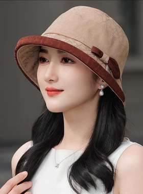 女士中老年人礼帽渔夫帽春秋季薄款遮阳防晒休闲盆帽轻奢妈妈布帽