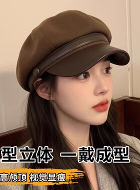 毛呢新款鸭舌贝雷帽英伦子女大头秋冬季报童八角帽复古显脸画家
