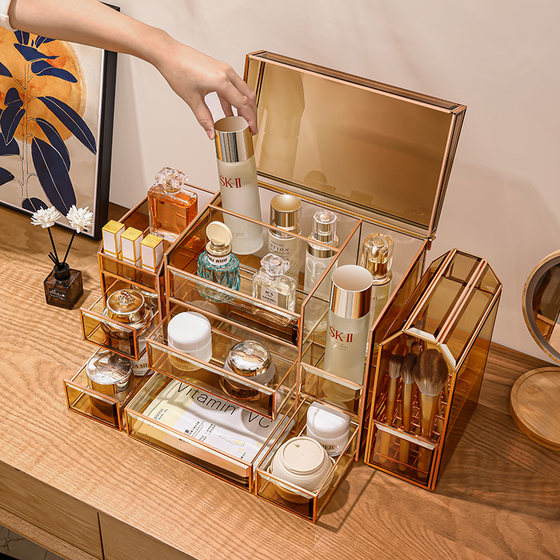 Kaman small brown box glass cosmetics storage box
