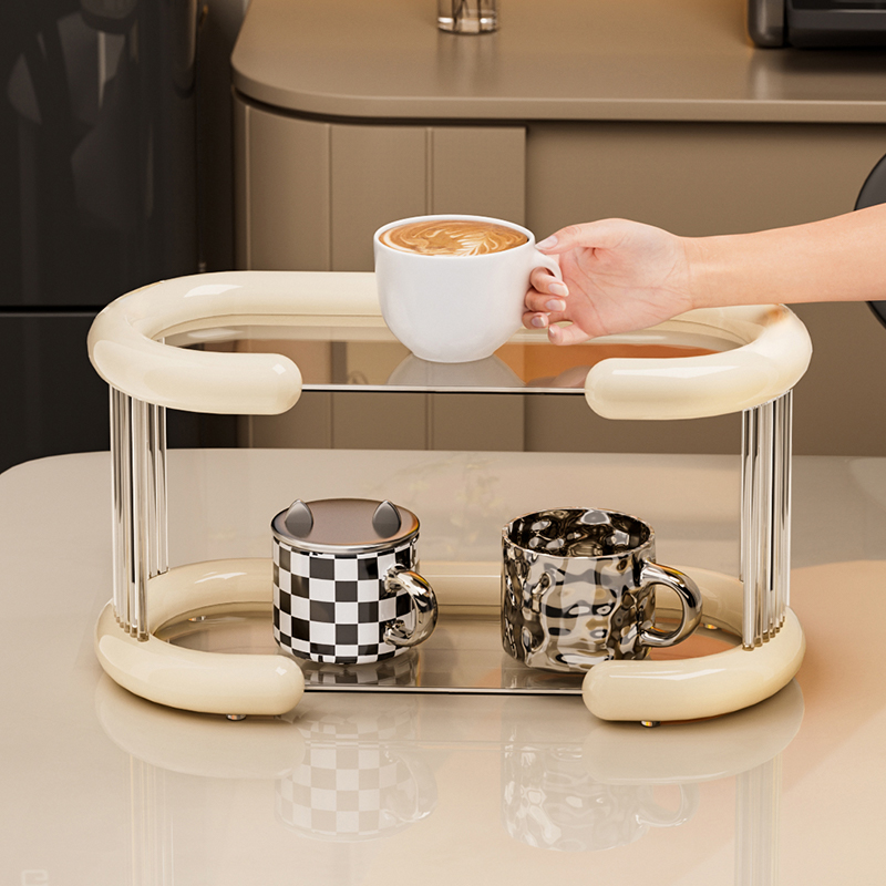 杯架客厅餐桌高级感双层水杯架子家用桌面茶杯玻璃杯咖啡杯置物架
