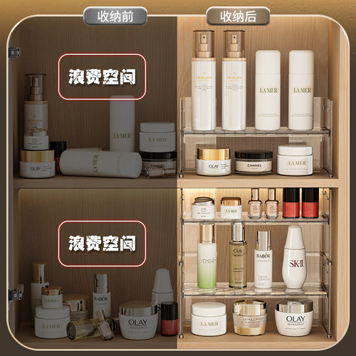 镜柜收纳盒面膜口红桌面置物架卫生间洗手间柜内多层叠加整理架 - 图3