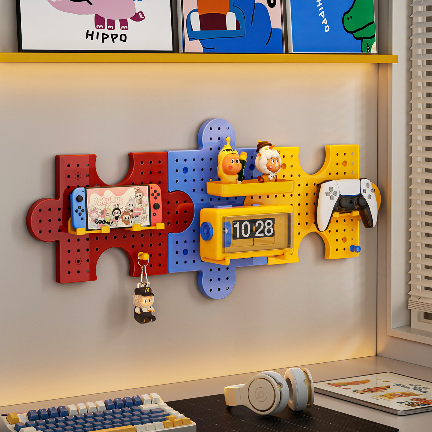 Perforated board wall shelf desktop without drilling