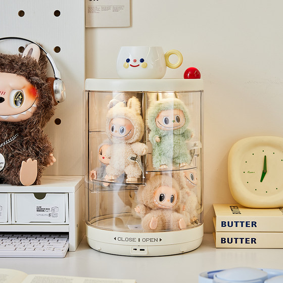 Rotating labubu figure dustproof storage box electric