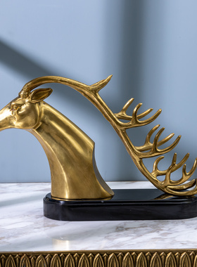 鹿头造型红酒架纯铜装饰摆件