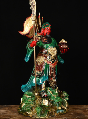 彩绘纯铜关公神像武财神爷关羽铜像关二爷神像店铺招财立刀关公像