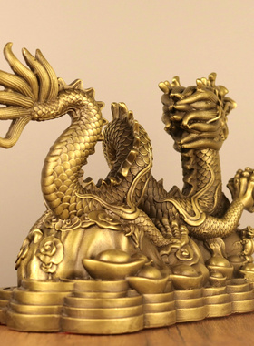 纯铜摆件五爪中国龙黄铜聚宝盆金龙家居办公室招财中式装饰工艺品