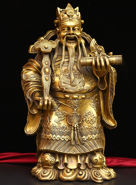 纯铜福禄寿三星摆件铜神像三星高照聚宝盆福禄星寿星佛像客厅家居