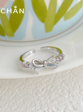 原创设计简约时尚蝴蝶结锆石戒指冷淡风精致感甜美百搭开口戒指女