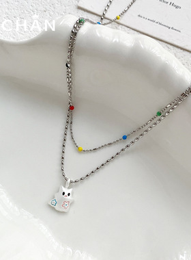 韩系彩虹豆豆滴油锁骨链