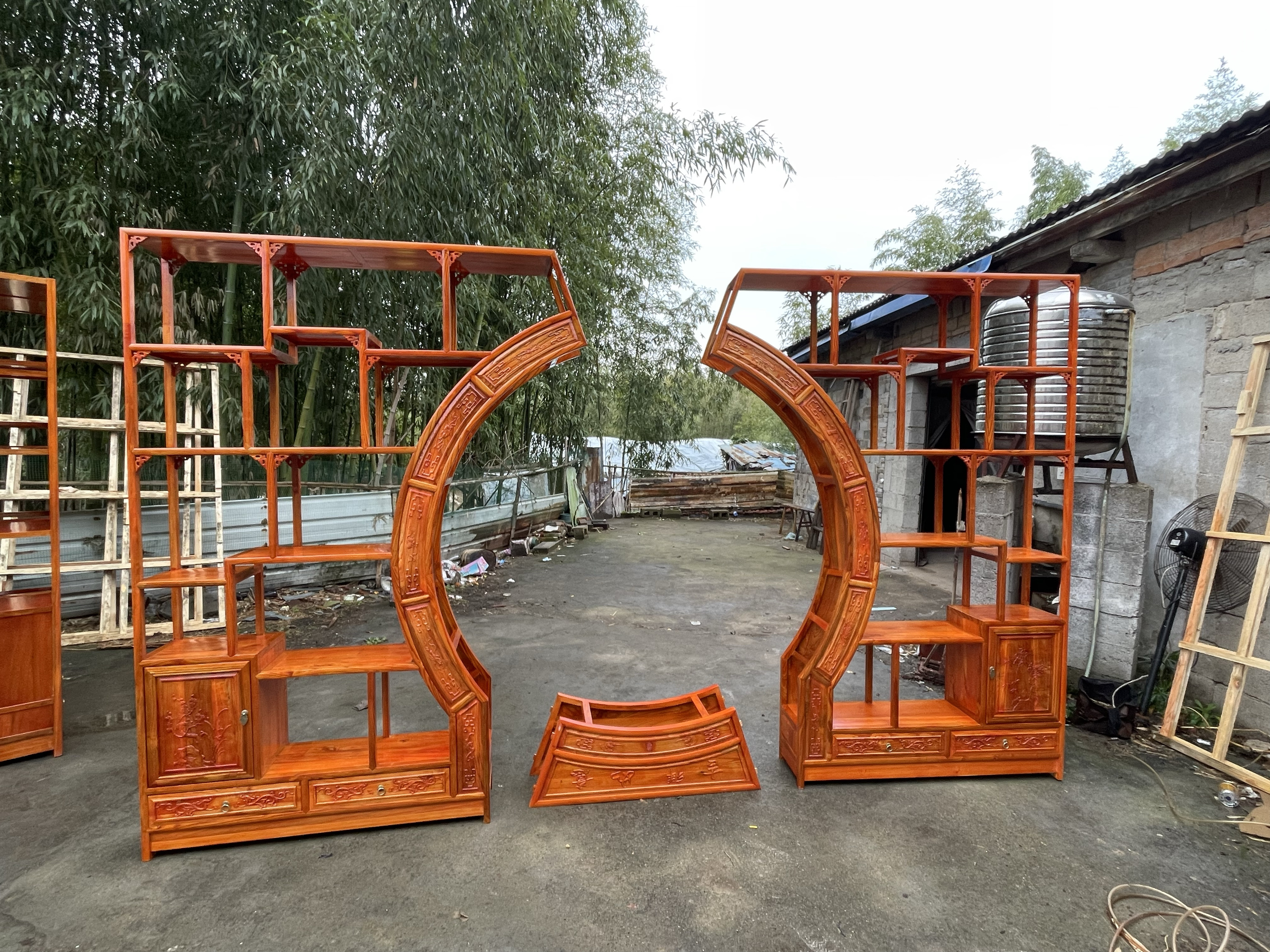 木雕月洞门实木博古架中式仿古月亮圆拱门隔断玄关柜多宝阁客厅 - 图0