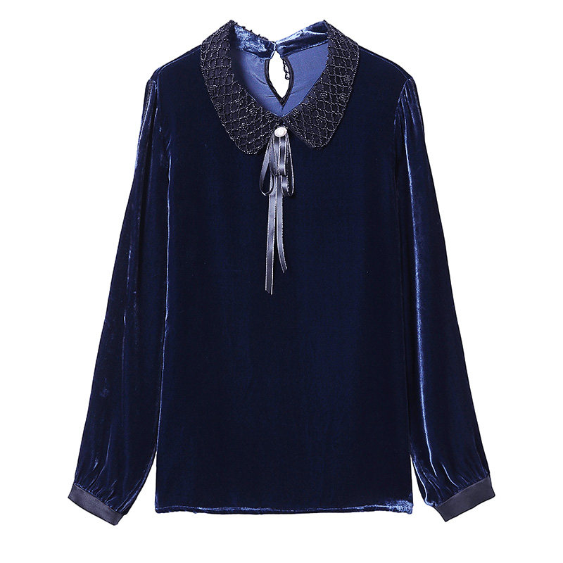 丝绒2021秋冬新款长袖蕾丝拼接衬衫 伊惠连衬衫