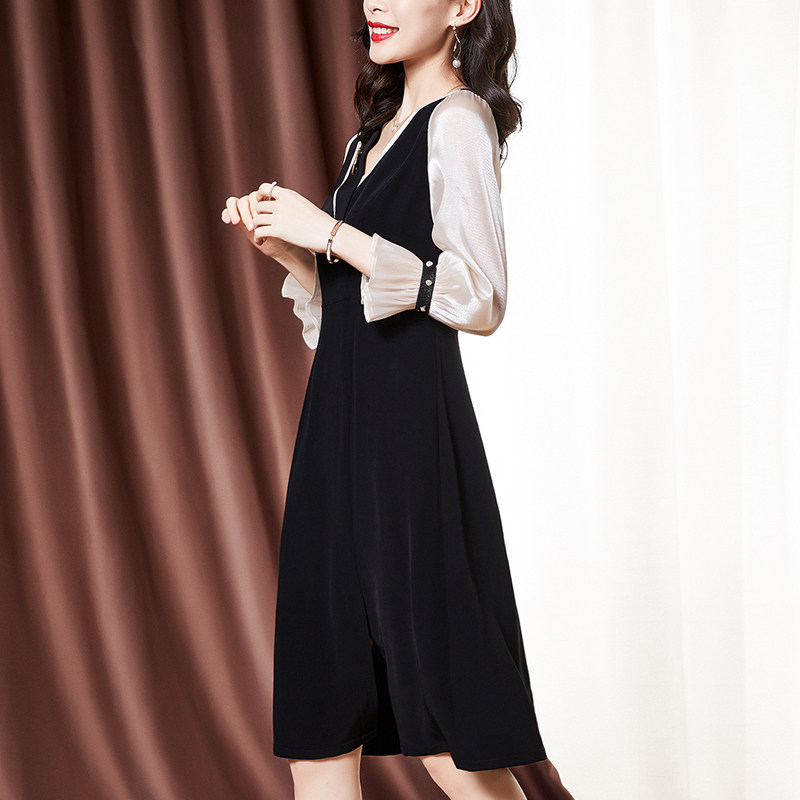 醋酸缎面女长袖中长款2020连衣裙 伊惠连连衣裙