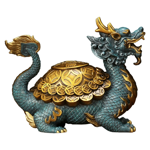 吉善堂 Медный Дракон Черепаха Орнамент Ретро Китайский Стиль Талисман Зверь Голова Дракона Черепаха Главная Гостиная Вход Украшение