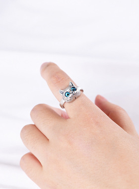 立体猫咪戒指蓝眼睛逼真