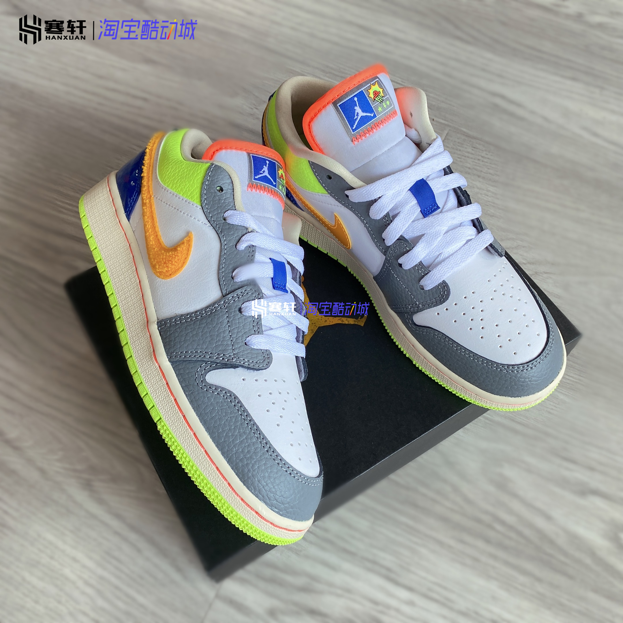 Air Jordan 1 Low GS AJ1女鞋彩虹低帮运动休闲篮球鞋FB1835-181-图0