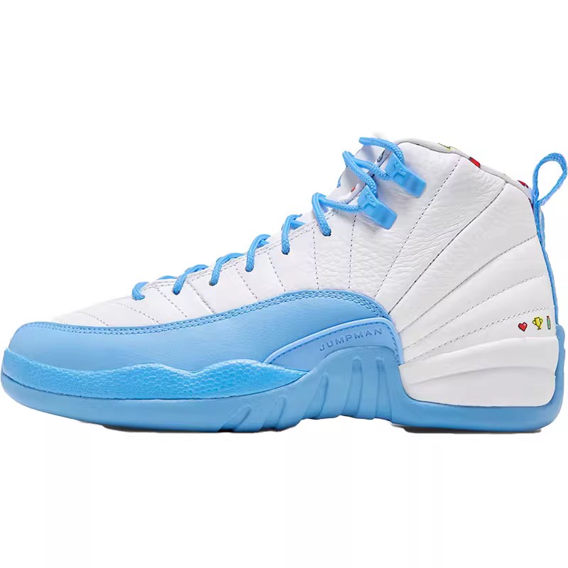 Air Jordan 12 GS EMOJI AJ12 白蓝大学北卡蓝篮球鞋 DQ4365-114 - 图3