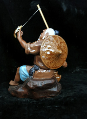 石湾陶瓷渔夫渔翁获利摆件门厅前台开业招财礼品假山花盆饰品摆设