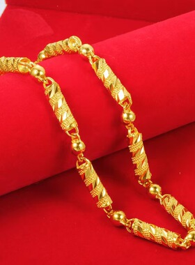 沙金黄金色男士项链霸气车花圆柱