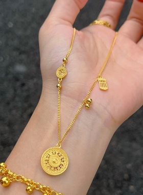 沙金镂空花丝八宝罗盘吊坠项链女