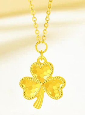 古法仿真黄金色龙鳞三叶草项链