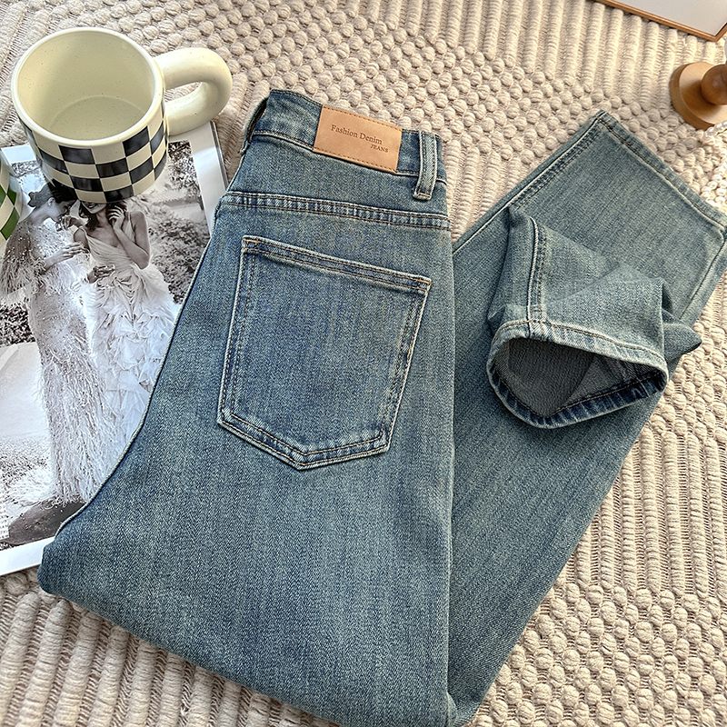 1CoMo 早秋新款显瘦高腰时尚舒适休闲百搭弹力法棍牛仔裤7060 - 图1