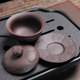 Purple sand large and small single hand-engraved Kung Fu tea set