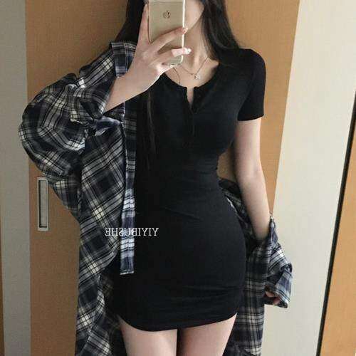 GV063自留真喜欢 性感半开领显胸紧身包臀连衣裙bl - 图0