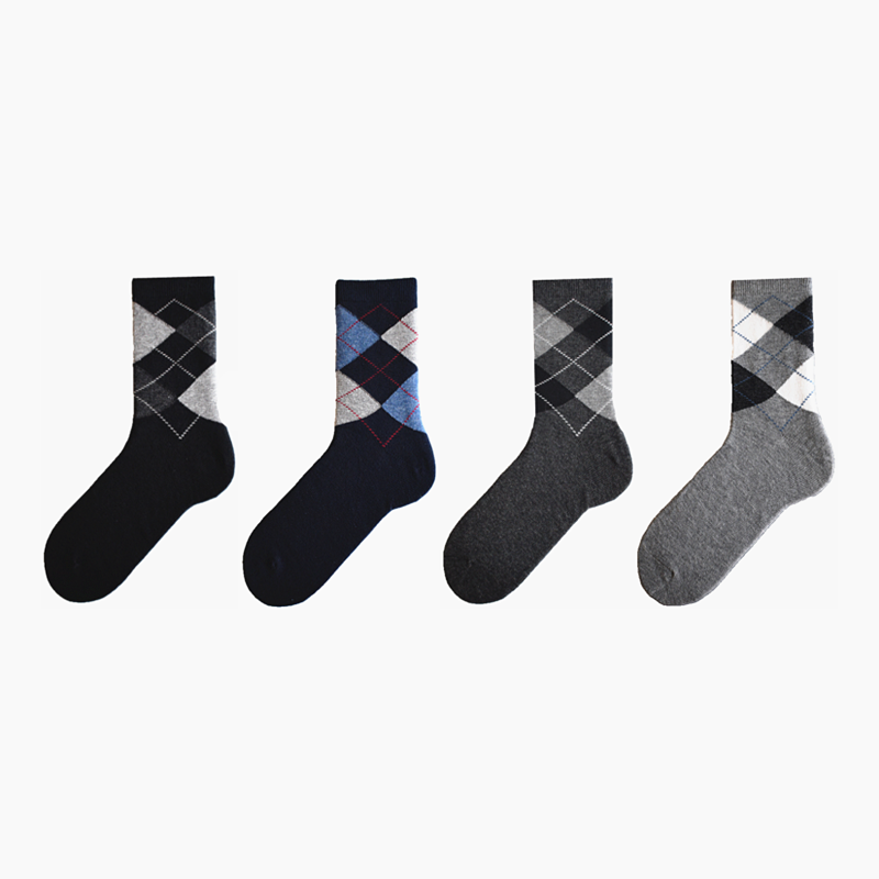 日系外贸男袜子四季棉质中筒英伦格子防臭商务正装透气绅士长袜潮 - 图3