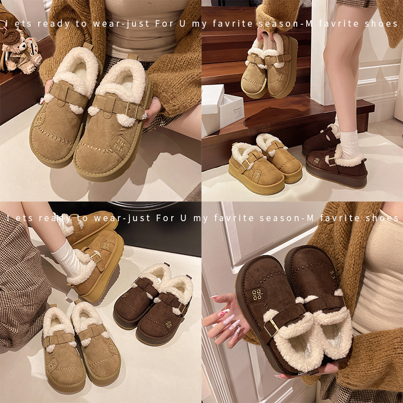 厚底增高加绒雪地靴女款2025新款冬季毛毛鞋加厚保暖防滑勃肯棉鞋 - 图1