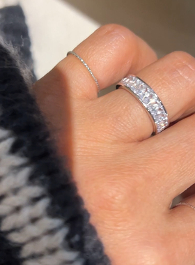 韩国 通体925纯银整圈锆石 6码无名指戒 搭配极细尾戒 时尚戒指