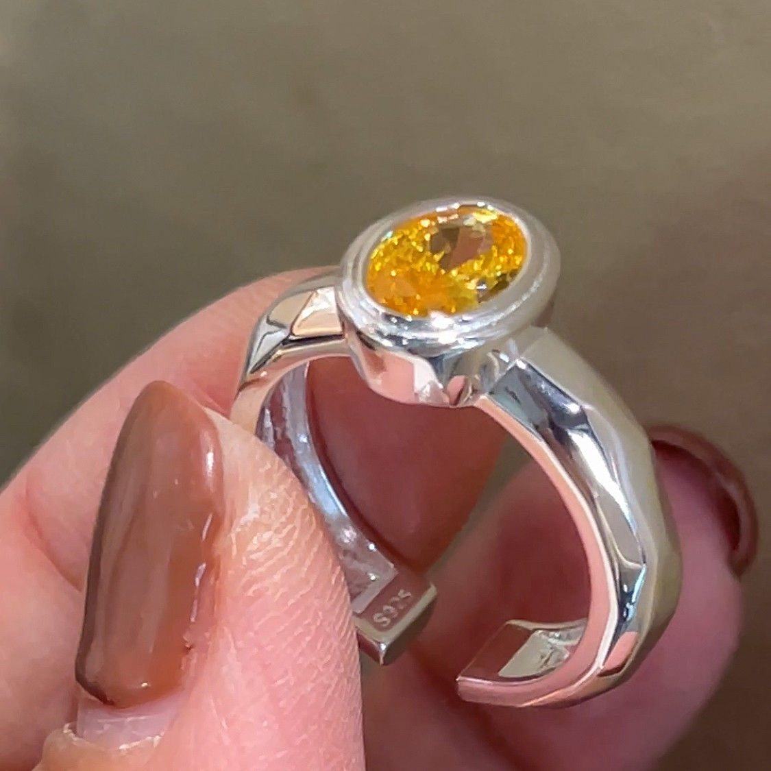 Korea 925 sterling silver citrine multi-faceted ring with versatile and fashionable open ring design