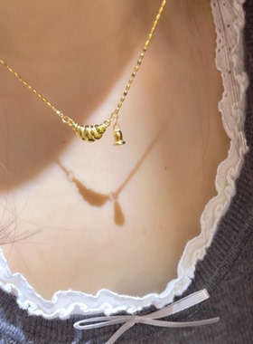 韩国ins风925纯银米粒橄榄珠项链高级感精致迷你可颂牛角包锁骨链