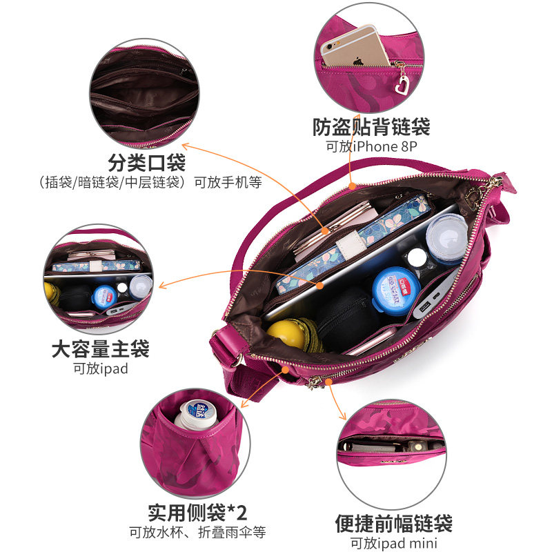 诗蔚春夏牛津布尼龙旅游小斜挎包 诗蔚箱包女士包袋