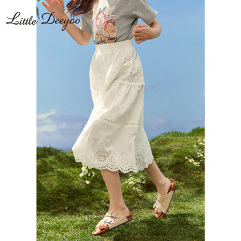 Xiaoding Youyou Girls Hollow Skirt Embroidered Flower Skirt 2024 Summer New Style ສິ້ນຝ້າຍບໍລິສຸດທີ່ເປັນມິດກັບຜິວຫນັງອະເນກປະສົງ A-Line Skirt